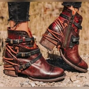Freebird By Steven Crue Wine Ankle Boots Leather
